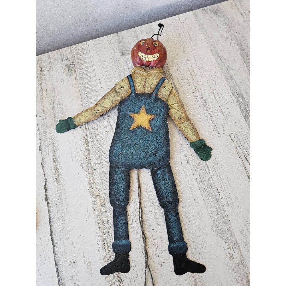 Large metal pull string pumpkin Halloween farmer unique hanging decor